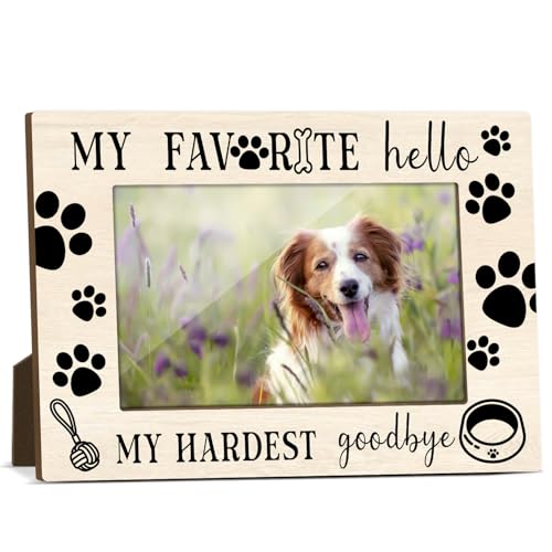 Dog Memorial Photo Frames for Dog Lover Bereavement Sympathy Frames for Loss of Pet Condolence Decor for Home Office My Favorite Hello and My Hardest Goodbye Wooden Frame 4x6 inches - JK0520
