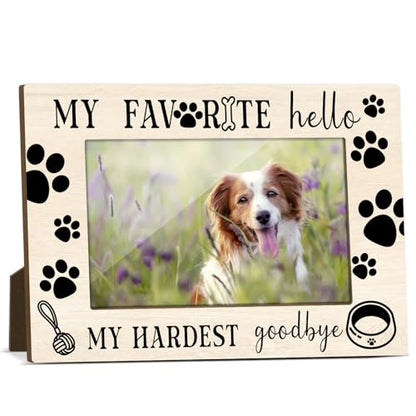 Dog Memorial Photo Frames for Dog Lover Bereavement Sympathy Frames for Loss of Pet Condolence Decor for Home Office My Favorite Hello and My Hardest Goodbye Wooden Frame 4x6 inches - JK0520