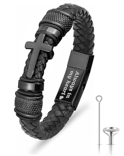 YOUFENG Urn Bracelet for Human Ashes Leather Cremation Knot Cross Bracelet Stainless Steel Keepsake Cuff Bangle Jewelry for Men - color: Cross