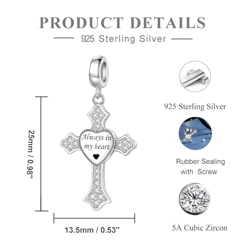 S925 Sterling Silver Urn Charm for Ashes for Women fit Pandora Bracelet and Necklace Jewelry, Memorial Keepsake Gifts Jewelry - style: cross urn charm