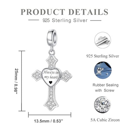 S925 Sterling Silver Urn Charm for Ashes for Women fit Pandora Bracelet and Necklace Jewelry, Memorial Keepsake Gifts Jewelry - style: cross urn charm