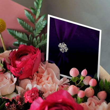 3dRose Purple Satin Ribbon on Velvet with Jewel 1 Greeting Card with envelope