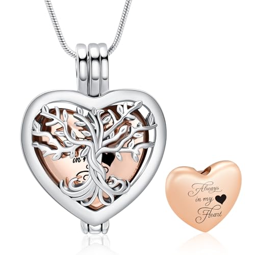 Cremation Jewelry Tree of Life Heart Urn Necklace for Human Ashes for Women Men Always in My Heart Memorial Ashes Keepsake Pendant - color: Rose Gold