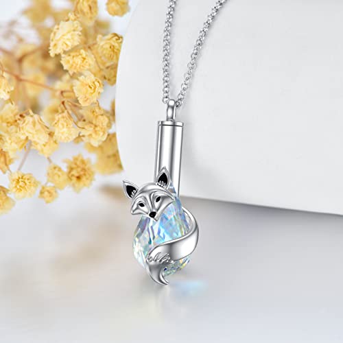 PELOVNY Urn Necklace for Ashes 925 Sterling Silver Butterfly Dragonfly Bee Phoenix Hummingbird Urn Necklaces Animal Crystal Cremation Jewelry for Ashes Cat Dog Pet Memorial Gifts - color: 12-Fox Urn A