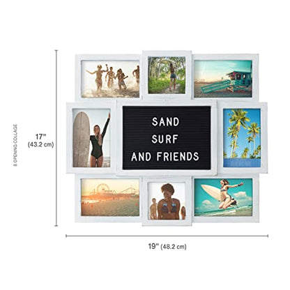 MELANNCO Customizable Letterboard 8-Opening Photo Collage, 19 x 17 inch, Distressed White - color: Distressed White, size: 19x17 - 8 Opening
