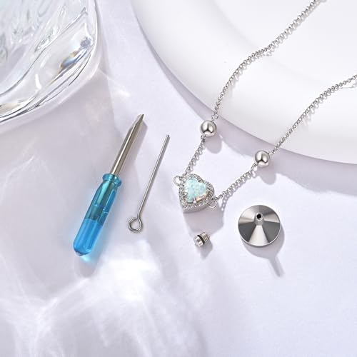 925 Sterling Silver Urn Bracelet for Ashes Women Cremation Jewelry | Memorial Keepsake Bracelet with Hidden Ashes Holder, Meaningful Remembrance Jewelry Gift for Loss of Loved One - style: Opal Heart Urn Bracelet