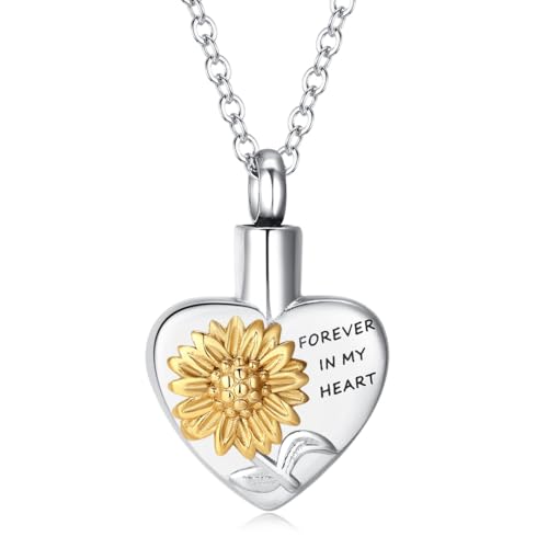 Heart Urn Necklaces for Ashes for Women Stainless Steel Cremation Jewelry for Ashes - style: Sunflower-Forever in My Heart