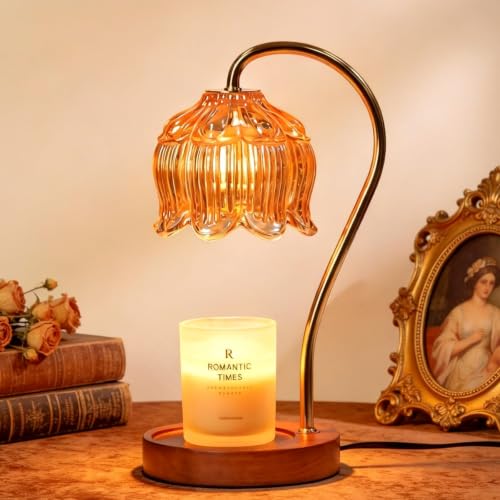 Funistree Flower Candle Warmer Lamp with Timer, Dimmable Candle Lamp Warmer, Christmas Birthday Gifts for Women Mom Her, Housewarming Home Decor, Lotus Wax Warmer for Yankee Candles - Lily Amber - color: 01 Amber Lily