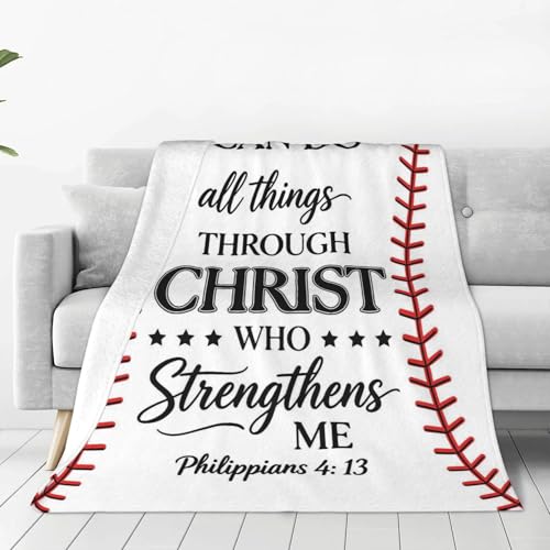 Christian Gifts for Men Boys, Christian Blanket, Religious Sports Gifts, 60"x50" Catholic Baptism Inspirational Bible Verse Baseball Blanket for Christmas Birthday - color: White