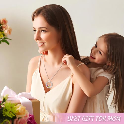 Floating Locket Necklace for Mom Grandma Birthstone Necklace for Women - color: Silver