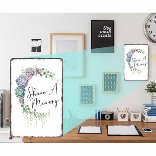 Share a Memory Succulent Wreath Aluminum Metal Sign 8 x 12 Inch