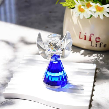3.5'' Blue Crystal Guardian Angel Figurine,Glass Christmas Angel Ornaments | Crystal Angel Statue Christmas Birthday Gifts for Women, Art Collectible Figurines for Home Table Shelf Decor - style: Blue Angel