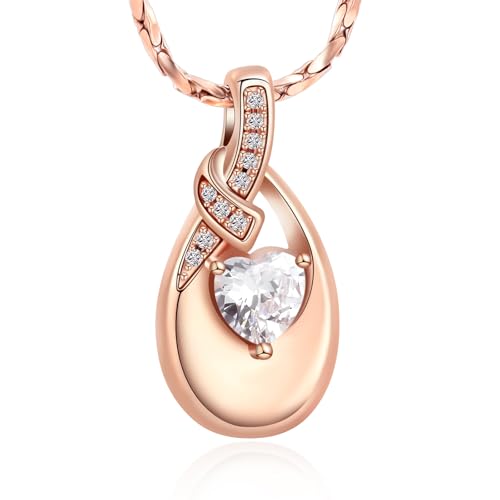 Teardrop Urn Necklace for Ashes Birthstone Heart Memorial Jewelry Stainless Steel Cremation Pendant for Women Men Keepsake Gift - color: Rosegold