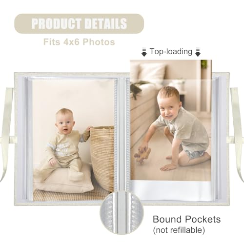 Photo Album 4x6 100 Pockets, Slip-in Picture Albums, Linen Cover Top Loader Vertical Pockets Albums for Baby, Kids Boy Girls, Wedding, Family, Anniversary, Beige - color: Beige, size: 100 Pockets white Bandage