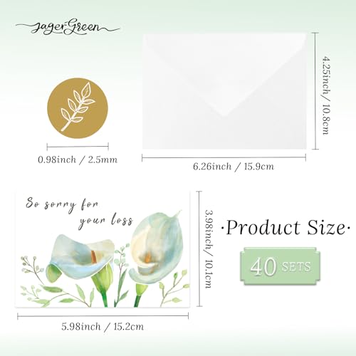 40 Pack 4x6 Floral Sympathy Cards with Envelopes Bulk | for Loss of Loved One, 4 Designs Thinking of You Cards Assortment with Sticker for Get Well, Condolence, Bereavement, All Age