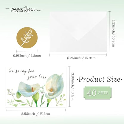 40 Pack 4x6 Floral Sympathy Cards with Envelopes Bulk | for Loss of Loved One, 4 Designs Thinking of You Cards Assortment with Sticker for Get Well, Condolence, Bereavement, All Age