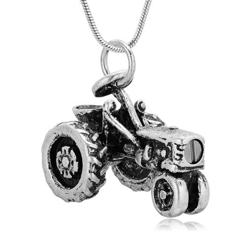 Oinsi Men Keepsake Jewelry Stainless Steel Farm Tractor Cremation Necklace For Ashes For Dad Memorial Urn Necklace Pendant - color: Vintage Silver