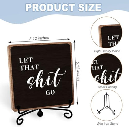 Funny Bathroom Sign Decor, Rustic Gag Gifts for Women Men, 5×5 | Humorous Quotes Guest Toilet Farmhouse Plaque, Stress Relief Restroom Decor, Wooden Sign Iron with Stand Decorations - style: That go