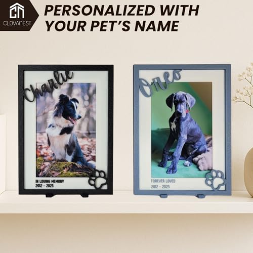 Dog Memorial Picture Frame with Angel Dog Holder, 4x6 Frames for Pet Memorial Pictures, Pet Sympathy, Gifts for Dogs that Passed, Pet Remembrance, Condolence Gift, Rainbow Bridge Gift for Puppy, Chihuahua, Bulldog, Labrador, German Shepherd, Poodle Dachsh