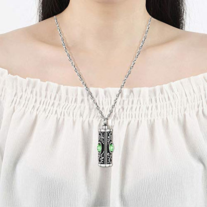 XIUDA Crystal Cremation Urn Necklace for Ashes Keepsake Stainless Steel Memorial Pendant with Flower - color: Light Green