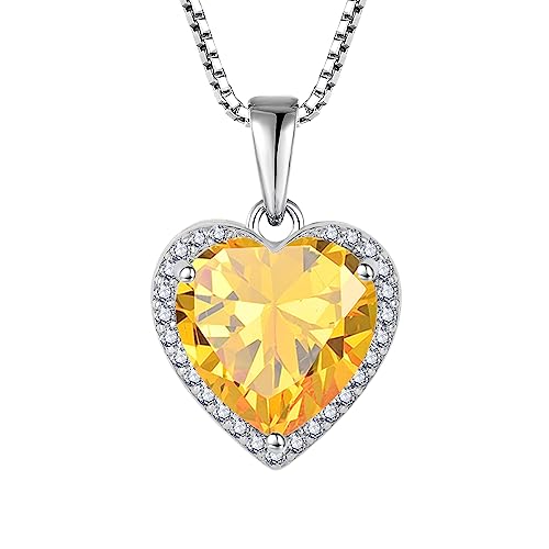 925 Sterling Silver Halo Heart Necklace for Women | Lwsary Love Heart Necklace, Heart Cut Birthstone Jewelry for Her - color: Yellow