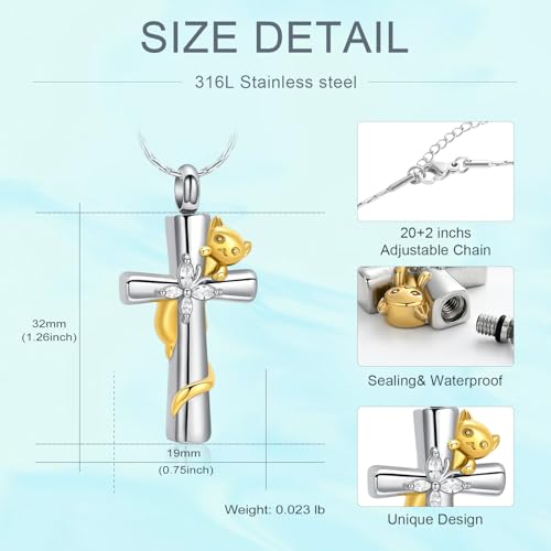 Cross Urn Necklaces for Men Women Cat Butterfly Cremation Jewelry for Ashes Stainless Steel Pet Memorial Ashes Pendant Keepsakes Jewelry - color: Gold