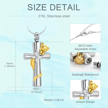Cross Urn Necklaces for Men Women Cat Butterfly Cremation Jewelry for Ashes Stainless Steel Pet Memorial Ashes Pendant Keepsakes Jewelry - color: Gold