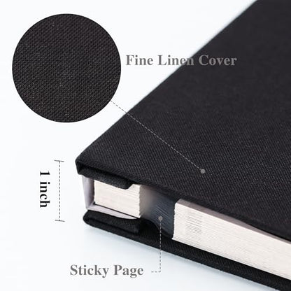 Vienrose Large Self Adhesive Photo Album with Window 11x10.6 40 Pages Black | Linen Cover, Scrapbook, Fits 4X6 8X10 Pictures, Metallic Pen Included, Diy - color: Black, size: 11"x10.6" 40Pages