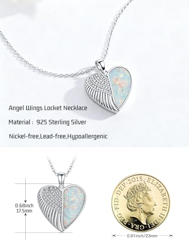 CHENGHONG Heart Pendant Locket Necklace 925 Sterling Silver Personalized Locket Necklace That Holds Pictures Photo Memorial Memory Jewelry Gifts for Women - style: I-Angel Wing