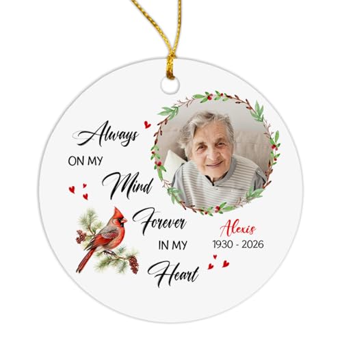 Alway On My Mind Forever in My Heart Ornament, Personalized Photo Red Cardinal Christmas Ornament 2026, Customized Memorial Ornaments with Name & Year, Sympathy Ornaments Xmas - color: Alway on My Mind Forever in My Heart Ornament