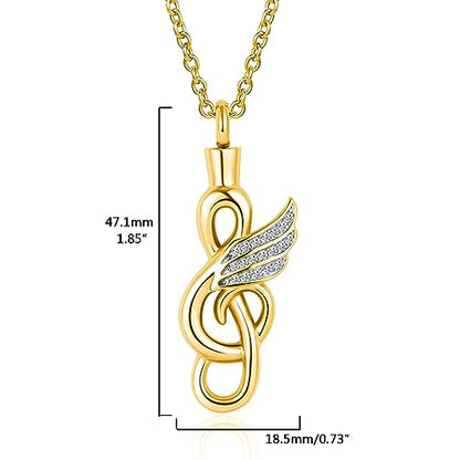 GMXLin Music Note Cremation Urn Necklace for Ashes Locket Hold Ashes Keepsake Memorial Pendant for Men Women - color: Yellow