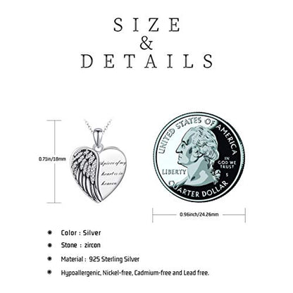 CHENGHONG Heart Pendant Locket Necklace 925 Sterling Silver Personalized Locket Necklace That Holds Pictures Photo Memorial Memory Jewelry Gifts for Women - style: Angel Wings
