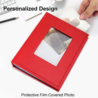 Vienrose Small Photo Album 4x6 Holds 52 Photos, 2 Pack Mini Leather Photo Album with Cover Window, Acid-Free Baby Picture Album for Wedding, Family, Travel & Gift Keepsake, Red - color: Red, size: 26 Pockets