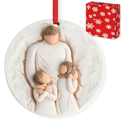 3D Family Christmas Ornament 2026 for Father and Daughter - Dad Ornament for Christmas Tree - 3D Resin Sculpted Gifts for Father’s Day Anniversary Birthday - style: Father & Two Children