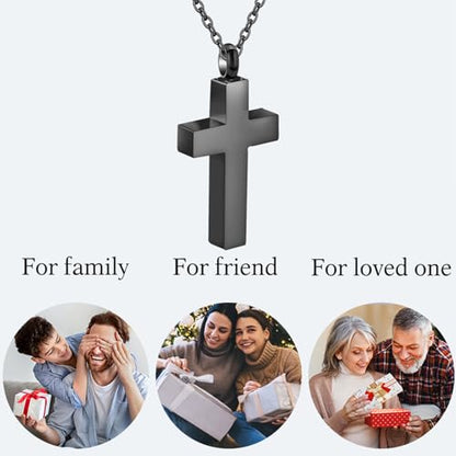 Cross Urn Necklaces for Ashes Stainless Steel Religious Cross Ashes Necklace Pendant for Men Women Cremation Jewelry for Ashes of Loved Ones - color: Black