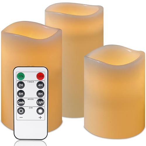 VIEWELLD Flameless Candles with Remote, Battery Operated Candles, LED Pillar Candles with Timer 2/4/6/8 Hours, Real Wax Pack of 3, Indoor Home Decor (Ivory) ﻿ ﻿ - color: Ivory (Real Wax)