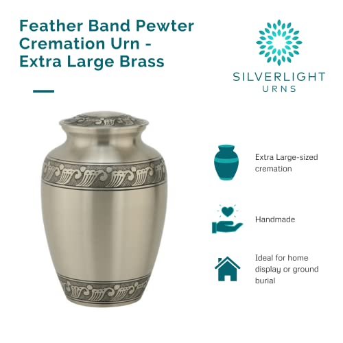 Feather Band Pewter Cremation Urn - Extra Large, 12 Inches High - color: Feather Band - Pewter