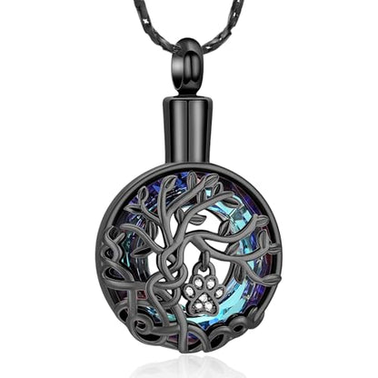 Imrsanl Tree of Life Urn Necklace for Ashes Paw Print Circle of Life Cremation Jewelry Keepsake Pendant Memorial Pet Ashes Holder for Women Men - color: Black-Blue