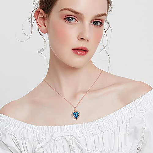 shajwo Angel Wing Heart Urn Necklace for Ashes - color: Rose Gold-Blue
