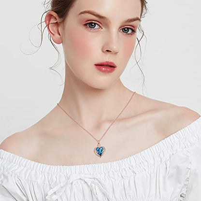 shajwo Angel Wing Heart Urn Necklace for Ashes - color: Rose Gold-Blue