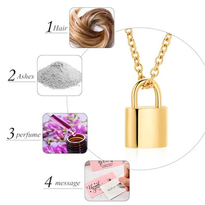 Imrsanl Padlock Cremation Jewelry for Ashes Urn Necklace for Women Men Stainless Steel Keepsake Memorial Punk Lock Pendant Ashes Holder - color: Customize