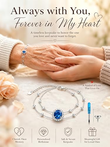 Cremation Urn Bracelets 925 Sterling Silver Double Layered Cremation Ash Bracelet for Ashes with 12 Months Birthstone Urn Jewelry for Women Loved One Animals,Chain Length 7"+2" Extend - color: 09-September
