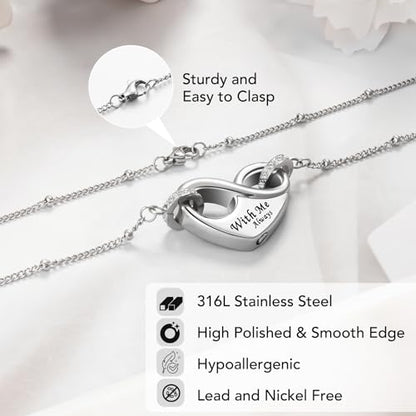 Dletay Infinity Cremation Urn Necklace for Ashes Heart Ash Necklace for Women Memorial Cremation Jewelry Ash Holder - color: Silver with box