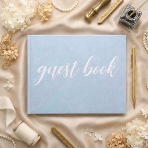 Engrowtic 7 x 9 Inches Floral Guest Book with Pen Hardcover Guestbook Registry Book for Wedding Bridal Shower Baby Shower Graduation Birthday Funeral Anniversary Reception, 50 Sheets 100 Pages(Blue) - color: Blue