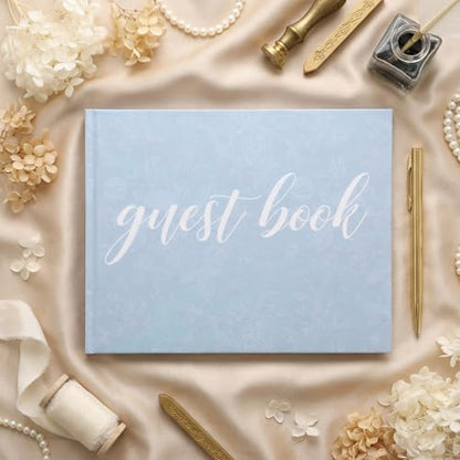 Engrowtic 7 x 9 Inches Floral Guest Book with Pen Hardcover Guestbook Registry Book for Wedding Bridal Shower Baby Shower Graduation Birthday Funeral Anniversary Reception, 50 Sheets 100 Pages(Blue) - color: Blue