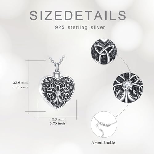 Tree of Life Urn Necklace for Ashes, S925 Sterling Silver Hummingbird/Cross/Love Heart Pendant Cremation Jewelry with Funnel Filler Memorial Keepsake Gifts for Women Men - color: Celtic Tree of Life Urn Necklace