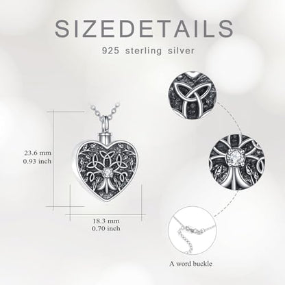 Tree of Life Urn Necklace for Ashes, S925 Sterling Silver Hummingbird/Cross/Love Heart Pendant Cremation Jewelry with Funnel Filler Memorial Keepsake Gifts for Women Men - color: Celtic Tree of Life Urn Necklace