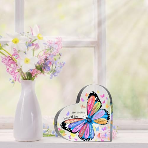 25th Birthday Acrylic Sign, 25 Year Old Birthday Gifts, Inspirational Butterfly Keepsake Sign for Women Men, Happy 25 Birthday Gifts Idea for Daughter Sister Coworker, Table Desk for Home - style: 25th Birthday