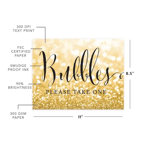 Andaz Press Wedding Party Signs, Glitzy Gold Glitter, 8.5x11-inch, Bubbles Please Take One Sign, 1-Pack - color: Activities Bubbles