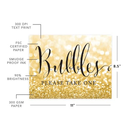 Andaz Press Wedding Party Signs, Glitzy Gold Glitter, 8.5x11-inch, Bubbles Please Take One Sign, 1-Pack - color: Activities Bubbles